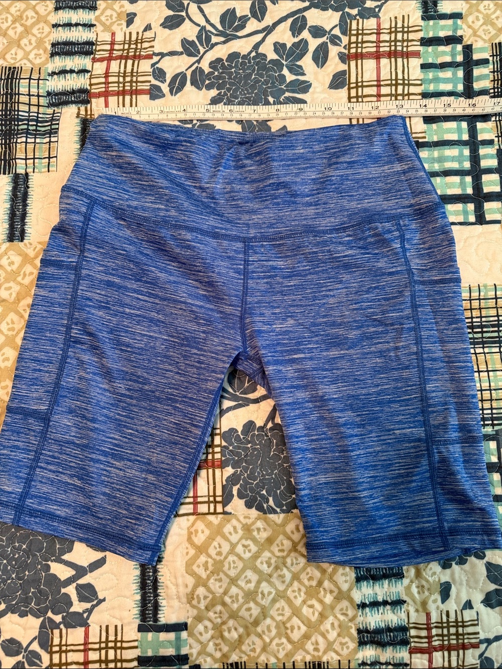 Women's Heather Blue Athletic Bike Shorts with Pockets